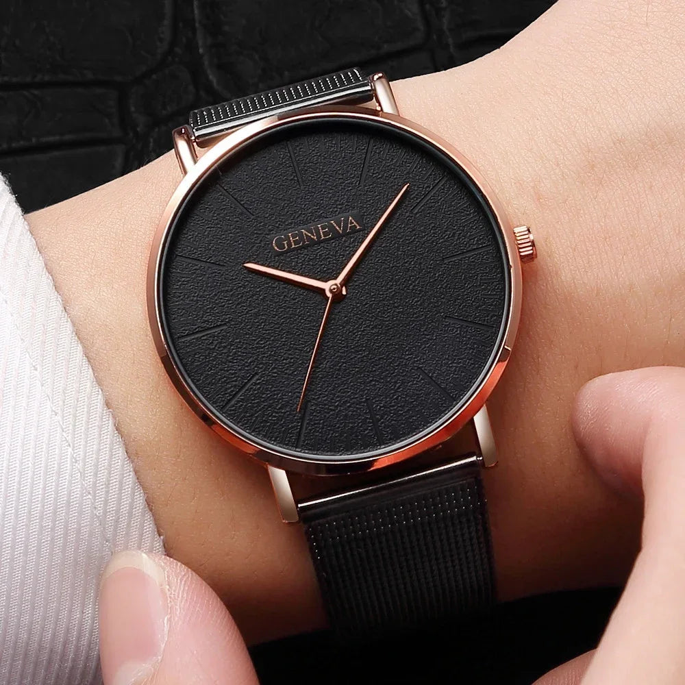 Montre Femme Vintage Quartz - Bracelet Acier Or Rose - Cadran Classique Élégant Casual