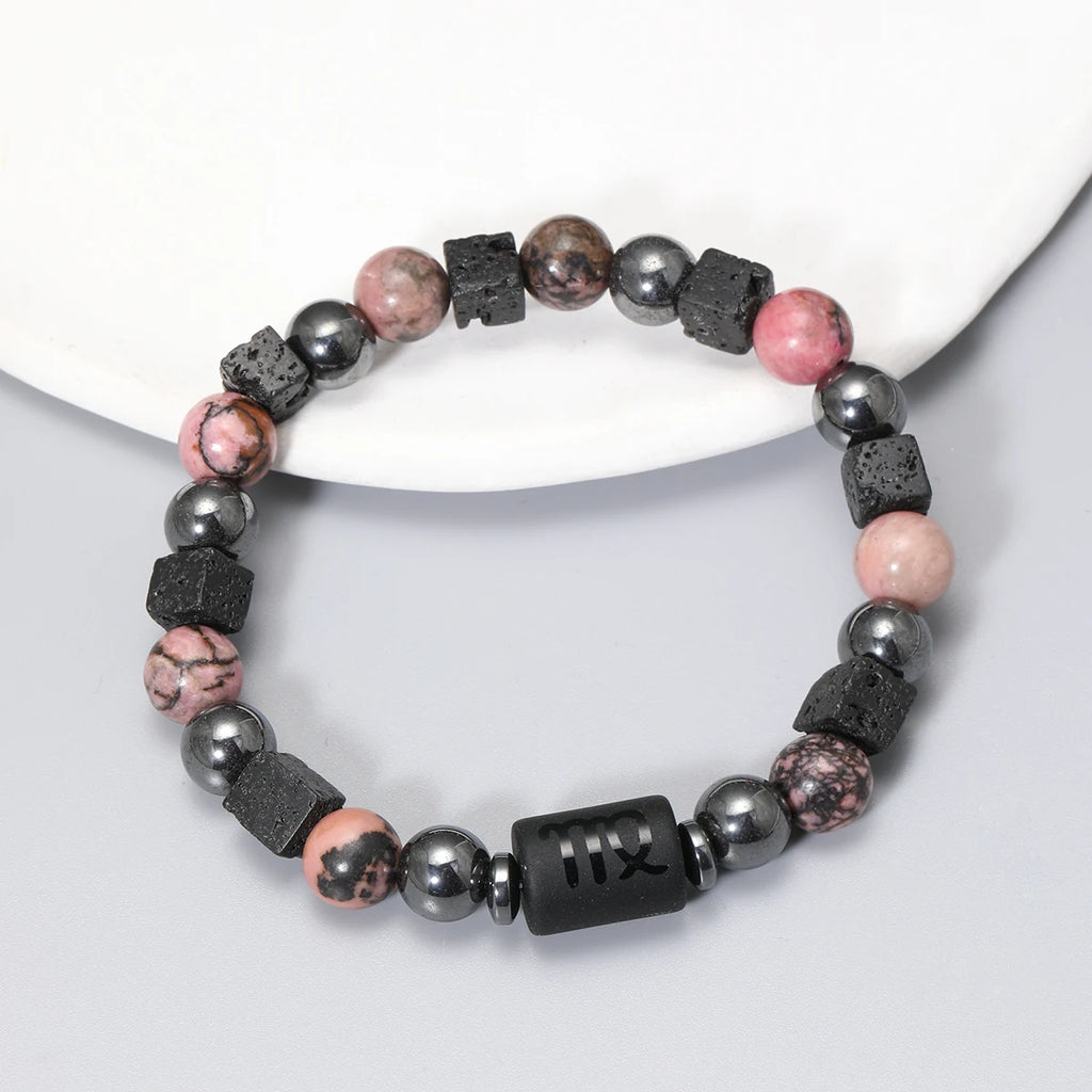 Bracelet Signe Astrologique Pierres Naturelles - 12 Signes Zodiaque Verseau Cancer Vierge Poissons Bijou Unisexe