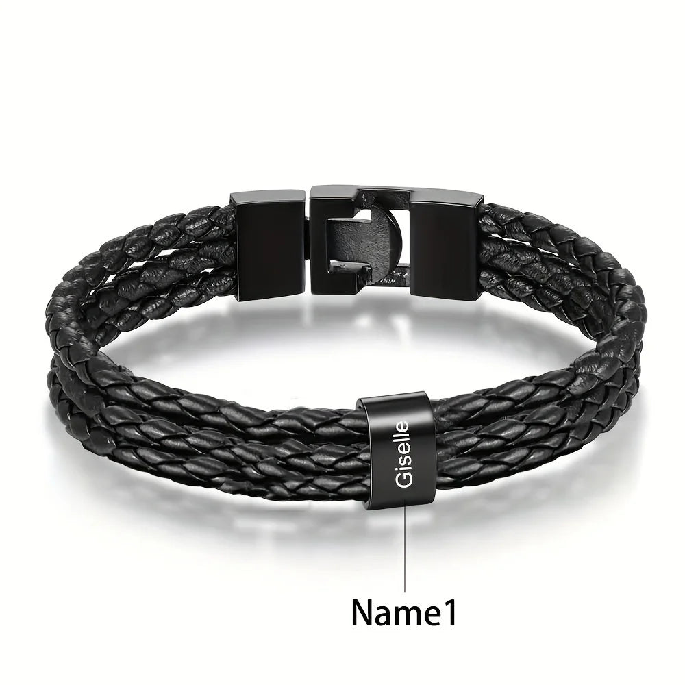 Bracelet Acier Inoxydable Personnalisé 1-5 Prénoms Homme - Gravure Famille Papa Grand-Père Cadeau Fête des Pères