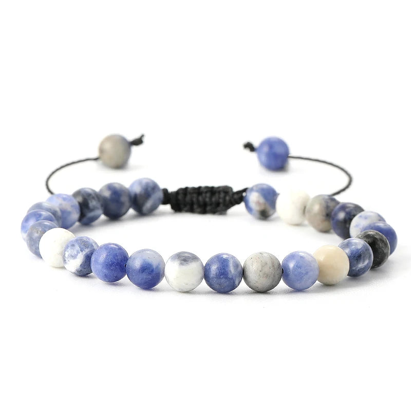 Bracelet Pierre de Lave et Œil de Tigre 8mm - Corde Tressée Ajustable Yoga Guérison Unisexe Bijou Spirituel
