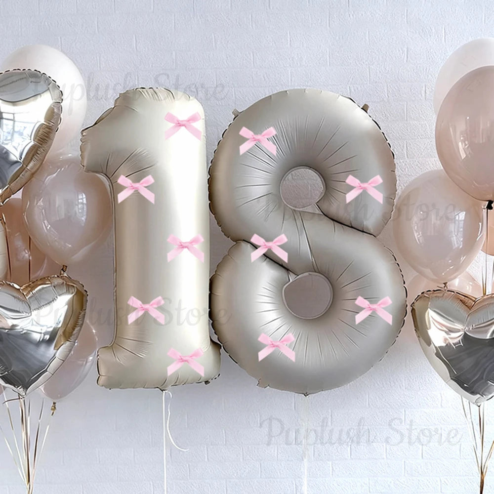 Ballon Chiffre Géant 32 Pouces Nœuds Roses - Décoration Anniversaire Fille Thème Coquette