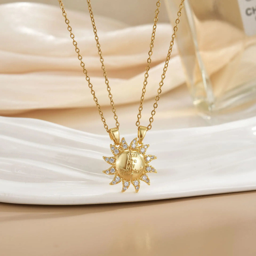 Collier Couple Magnétique Lune et Soleil - Bijou Saint-Valentin Acier Inoxydable