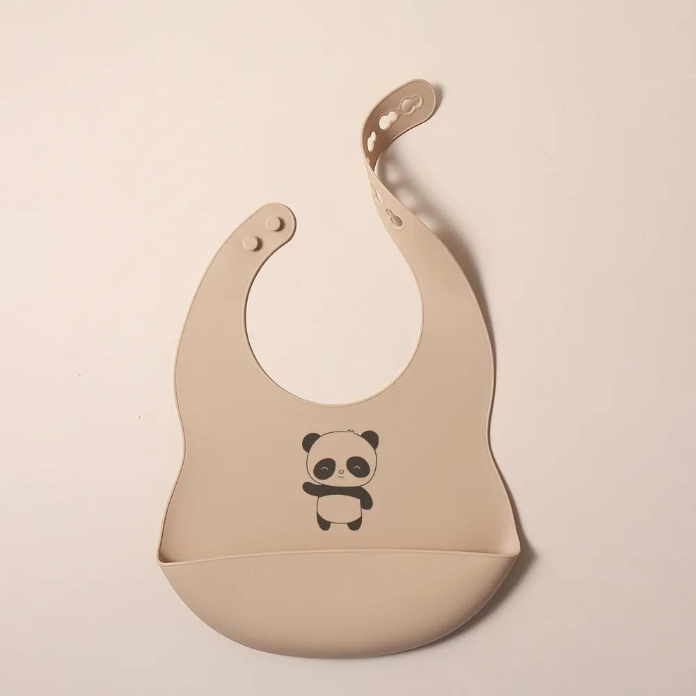 Bavoir Silicone Bébé Personnalisé Prénom - Alimentaire Motif Cartoon | Panda Bleu