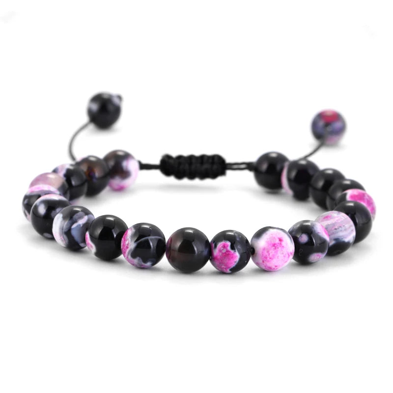 Bracelet Pierre de Lave et Œil de Tigre 8mm - Corde Tressée Ajustable Yoga Guérison Unisexe Bijou Spirituel