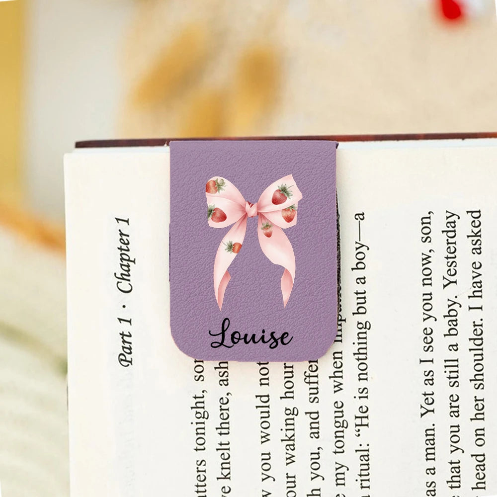 Marque-Page Personnalisé Cuir Nœud Magnétique Prénom - Cadeau Lecteur