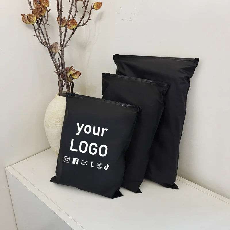 50 Sacs Rangement Noirs Givrés Logo Personnalisé - Emballage Vêtements