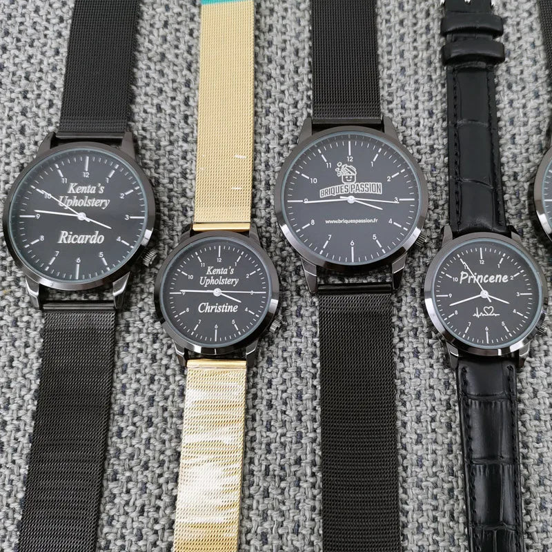 Montre Personnalisée Gravée Homme Femme - Étanche 3ATM Nom Logo sur Mesure - Cadeau Unique