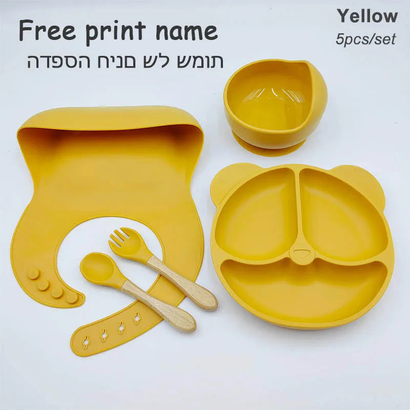 Set Vaisselle Silicone Bébé Personnalisé 8 Pièces - Assiette Bol Tasse Bavoir Prénom