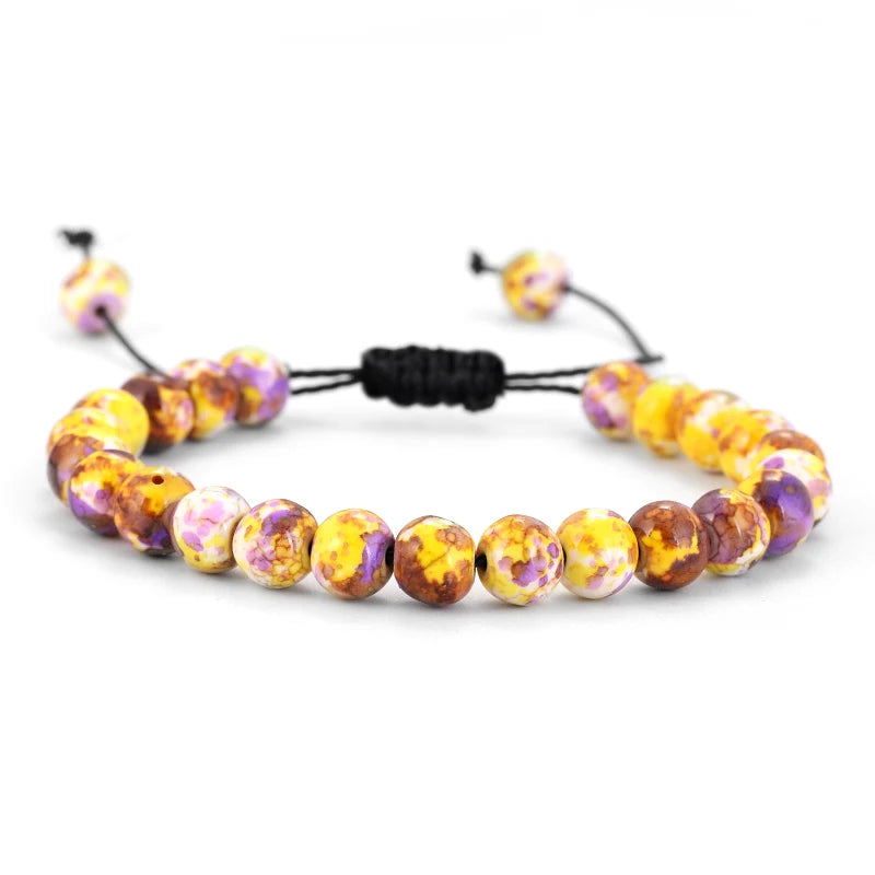 Bracelet Pierre de Lave et Œil de Tigre 8mm - Corde Tressée Ajustable Yoga Guérison Unisexe Bijou Spirituel