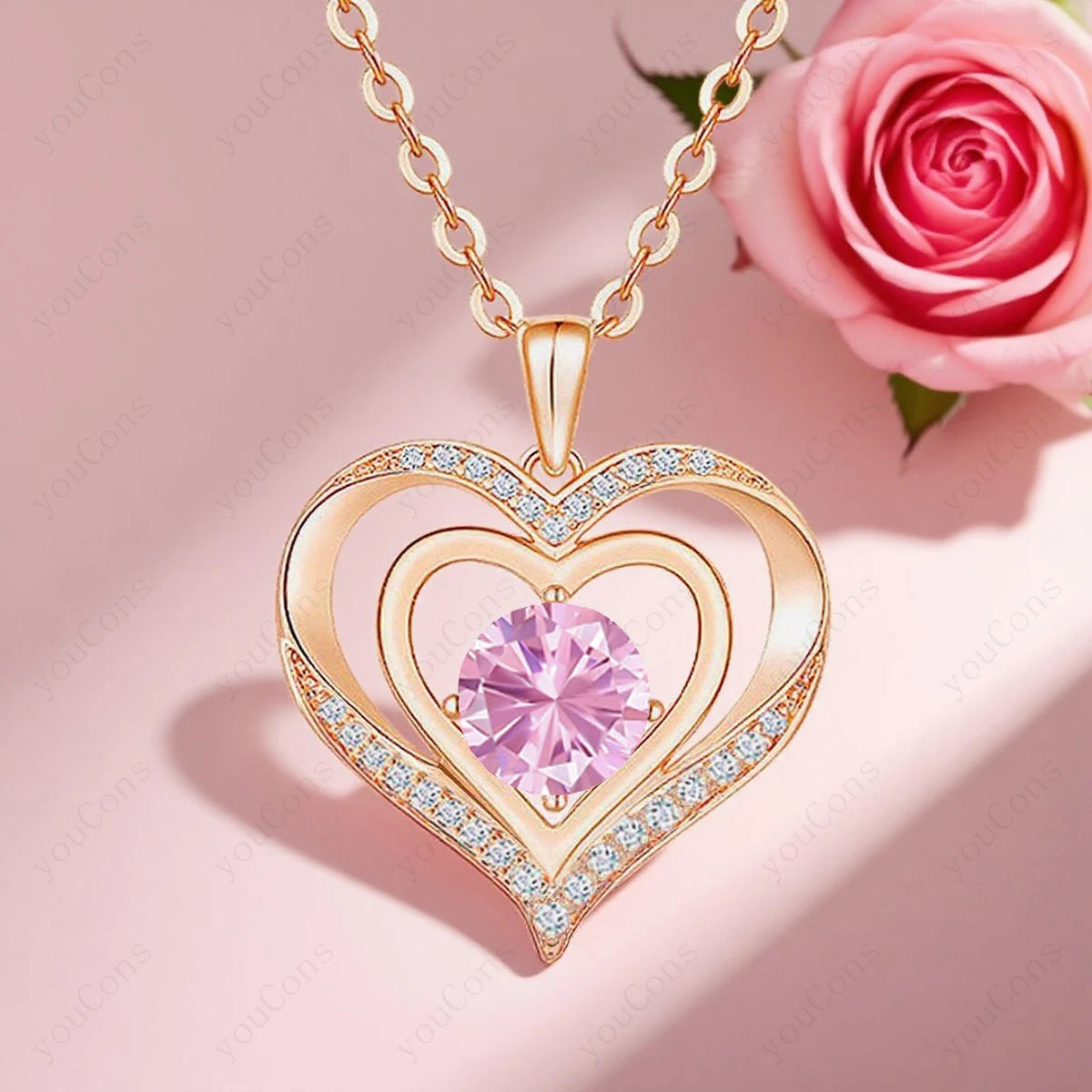 Collier Cœur avec Ourson et Rose - Coffret Cadeau Saint-Valentin