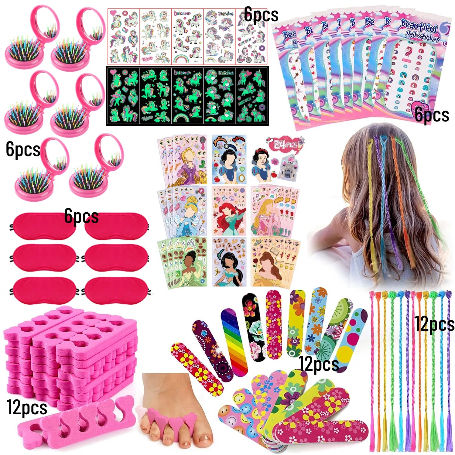 Set Spa Party Filles 6 Pièces - Peignoirs Satin Chaussons Sac Cadeau
