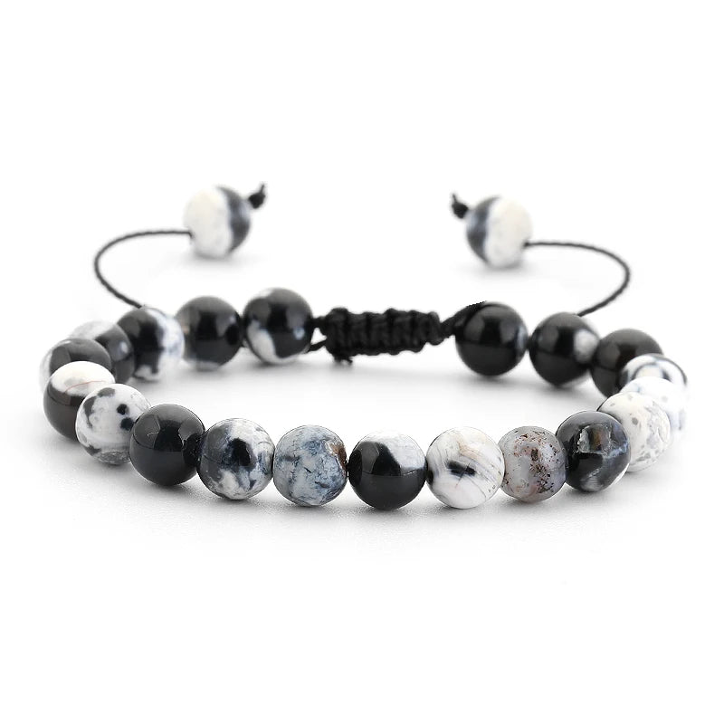 Bracelet Pierre de Lave et Œil de Tigre 8mm - Corde Tressée Ajustable Yoga Guérison Unisexe Bijou Spirituel