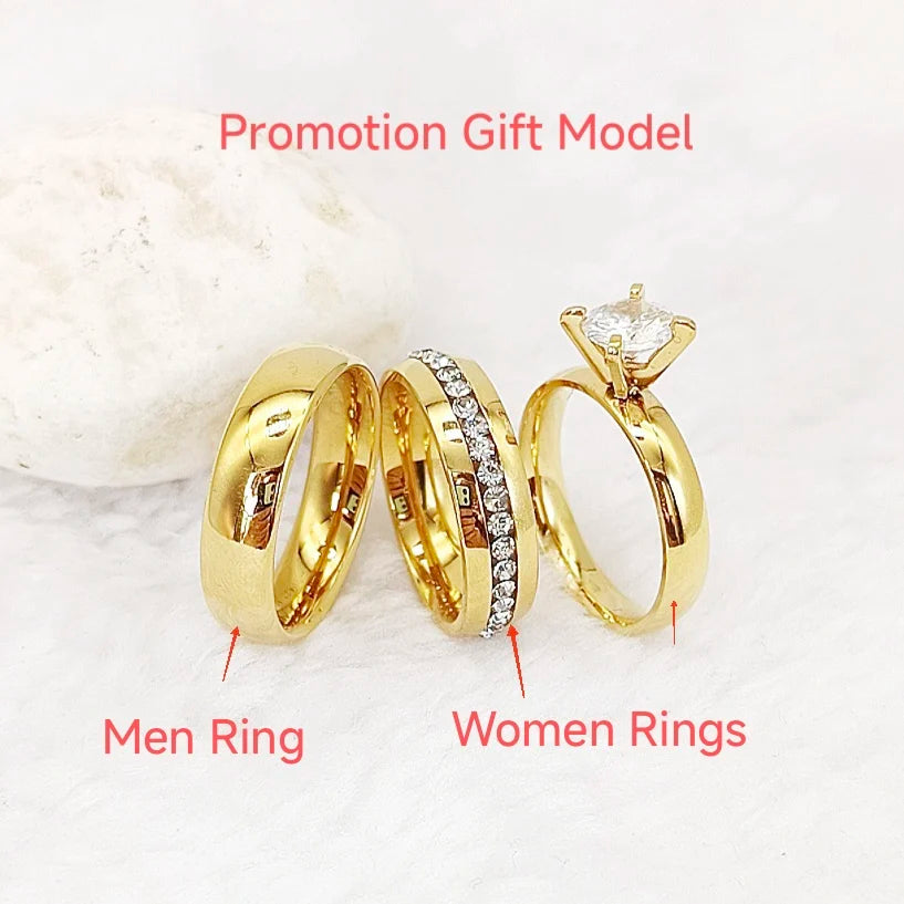 Alliances Mariage Couple Cœur Or 18K Plaqué CZ - Bagues Assorties Homme Femme Fiançailles