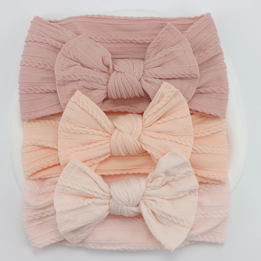 Set 3 Bandeaux Bébé Fille Élastiques avec Nœuds - Accessoires Cheveux Nouveau-né Turban Doux