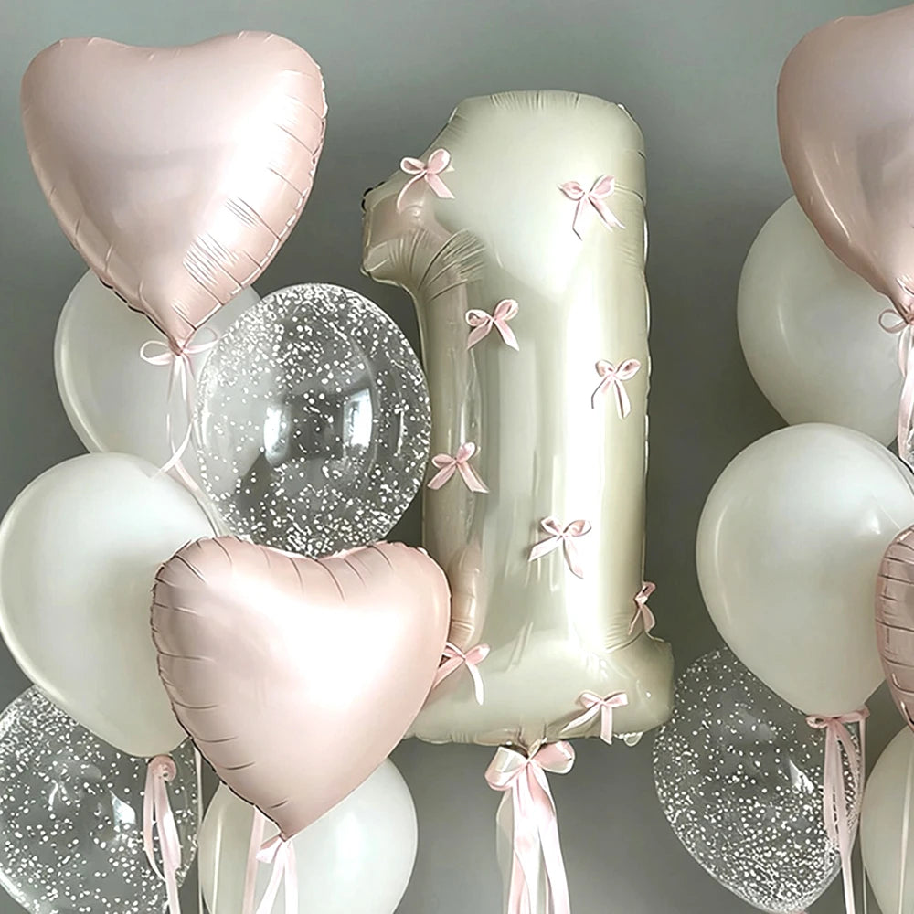 Ballon Chiffre Géant 32 Pouces Nœuds Roses - Décoration Anniversaire Fille Thème Coquette
