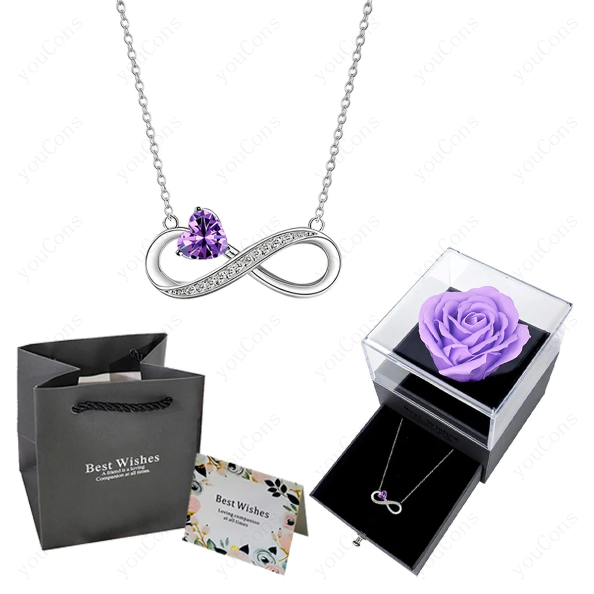 Collier Cœur Rose Luxe avec Boîte de Roses - Pendentif Zircon Saint-Valentin Mariage Cadeau Femme