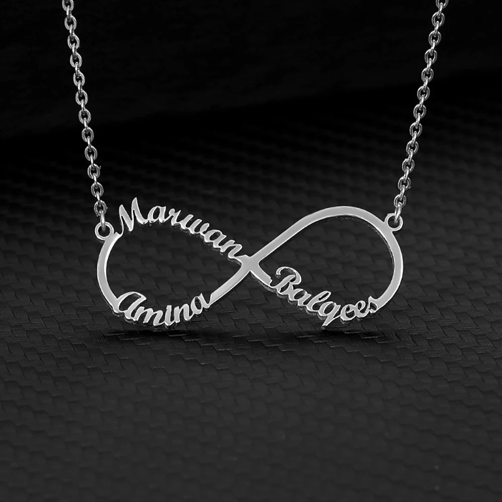 Collier Double Cœur Infini Personnalisé 2 Prénoms Acier Inoxydable - Cadeau Femme