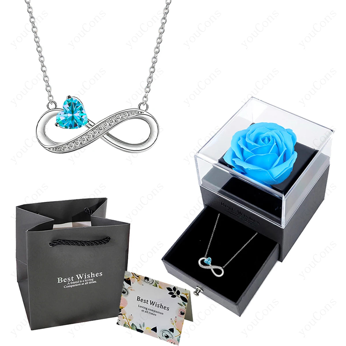 Collier Cœur Rose Luxe avec Boîte de Roses - Pendentif Zircon Saint-Valentin Mariage Cadeau Femme