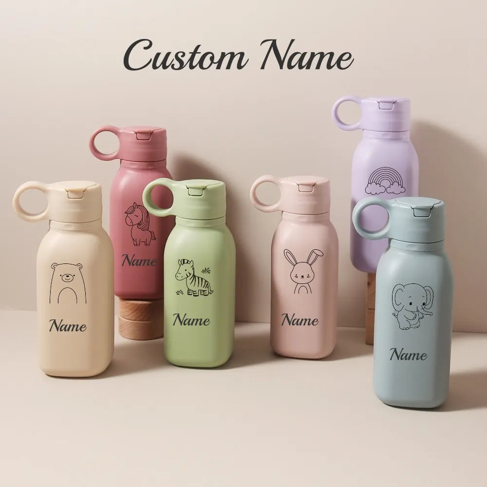 Gourde Personnalisable 450ml avec Paille Silicone - Bouteille Étanche Motif Arc-en-Ciel Enfant & Adulte