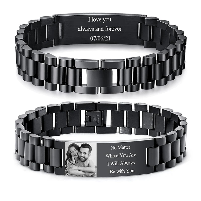 Bracelet Homme Acier Inoxydable Personnalisé - Photo & Gravure | Maillons Ajustables