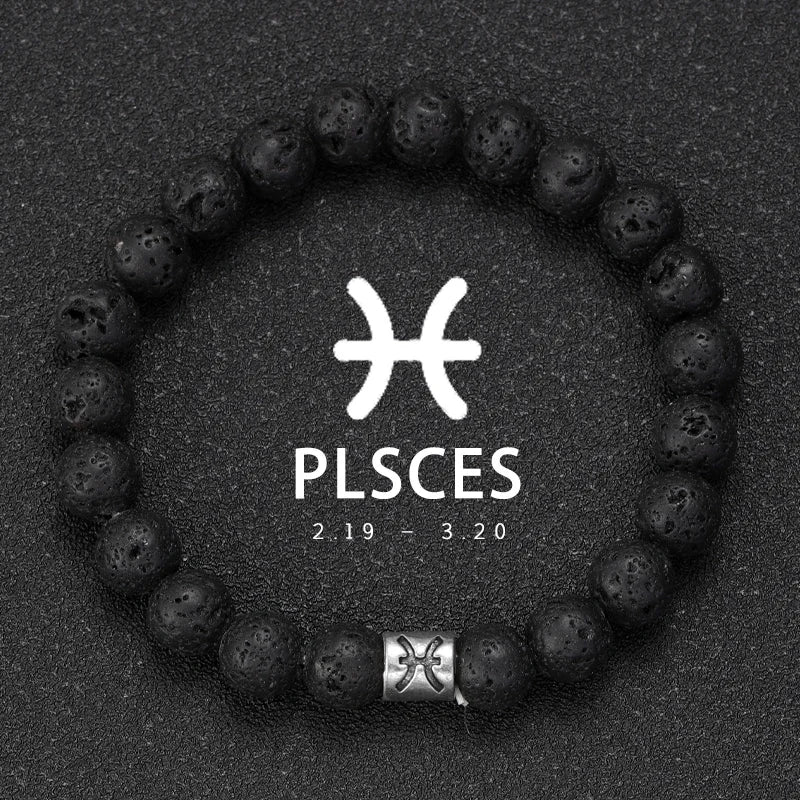 Bracelet Signe Astrologique Pierre Volcanique Naturelle - 12 Signes Zodiaque Bélier Vierge Capricorne Taureau Unisexe