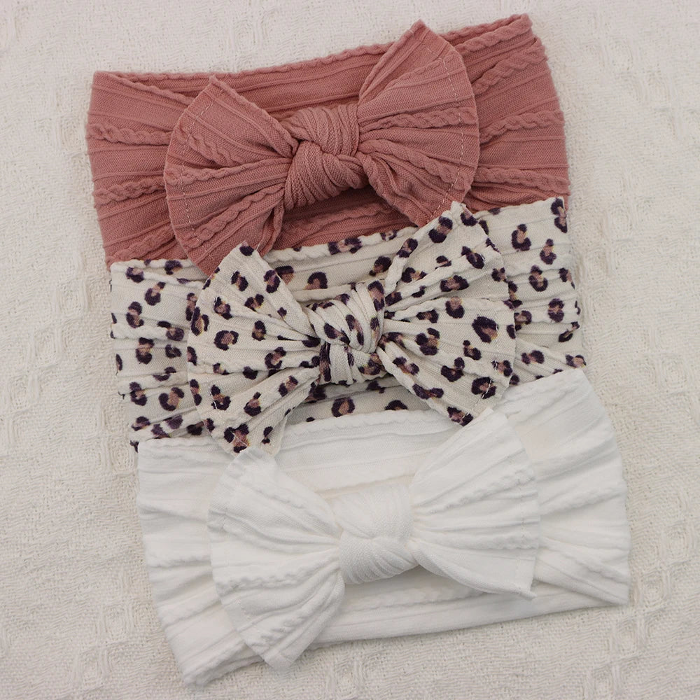 Set 3 Bandeaux Bébé Fille Élastiques avec Nœuds - Accessoires Cheveux Nouveau-né Turban Doux