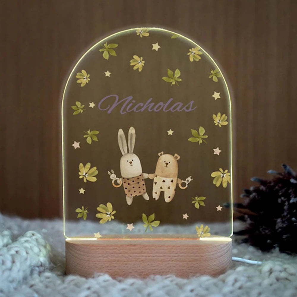 Veilleuse Bébé Arc-en-Ciel Personnalisée - Prénom & Détails de Naissance Gravés