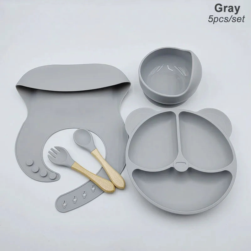 Set Vaisselle Silicone Bébé Personnalisé 8 Pièces - Assiette Bol Tasse Bavoir Prénom