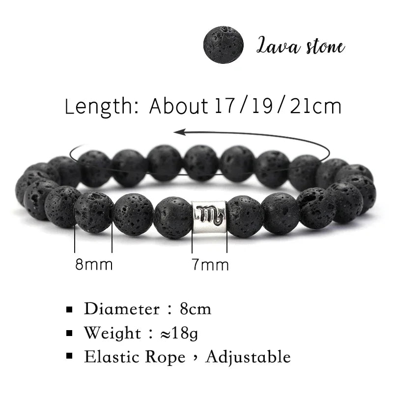 Bracelet Signe Astrologique Pierre Volcanique Naturelle - 12 Signes Zodiaque Bélier Vierge Capricorne Taureau Unisexe