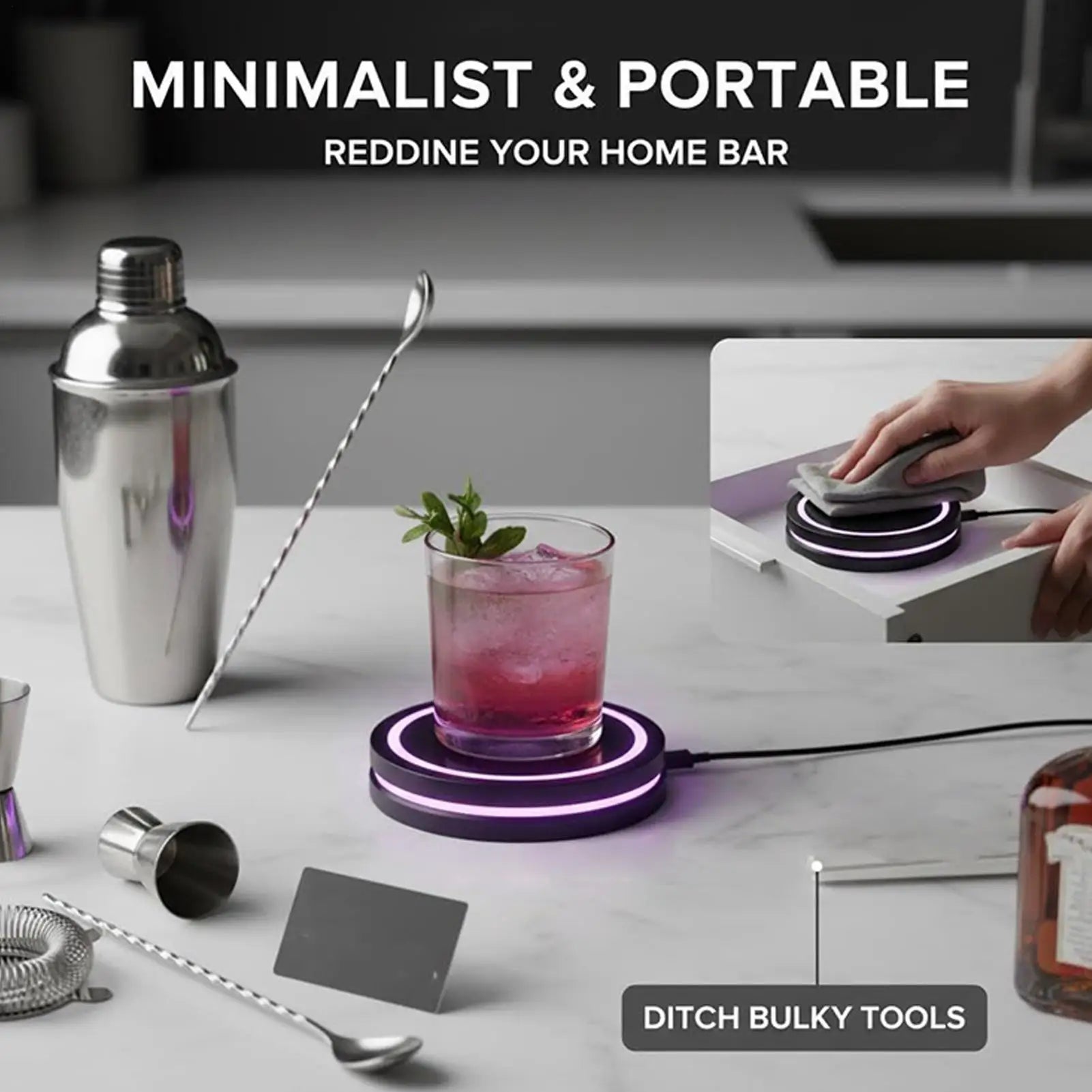 Dessous de Verre Intelligent LED pour Cocktails - Machine à Cocktails Maison avec Lumières Interactives