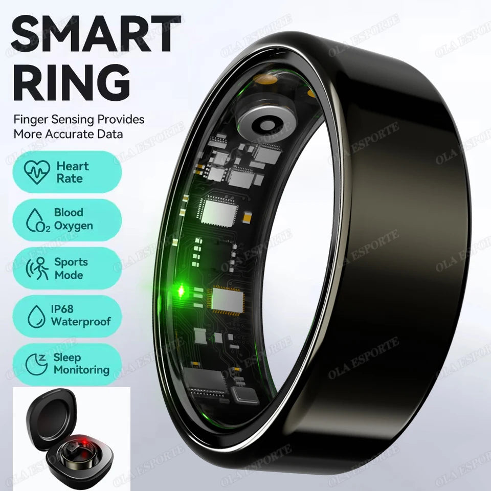 Bague Connectée R09 avec Boîtier de Charge - Moniteur Cardiaque & Oxygène - Étanche 5ATM
