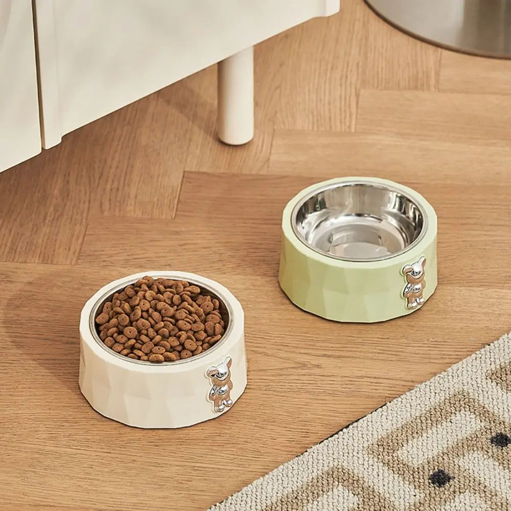 Gamelle Double Inox pour Chien Chat - Design Pierre Naturelle - Amovible et Facile à Nettoyer