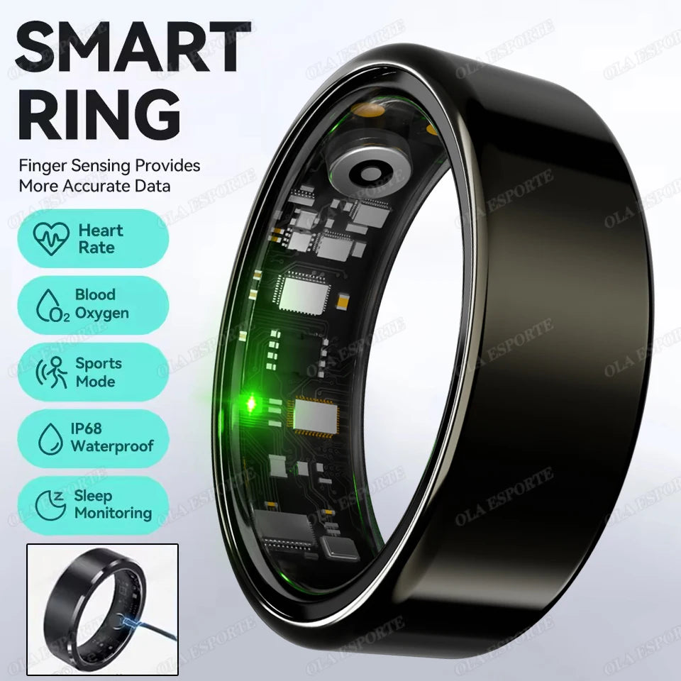 Bague Connectée R09 avec Boîtier de Charge - Moniteur Cardiaque & Oxygène - Étanche 5ATM