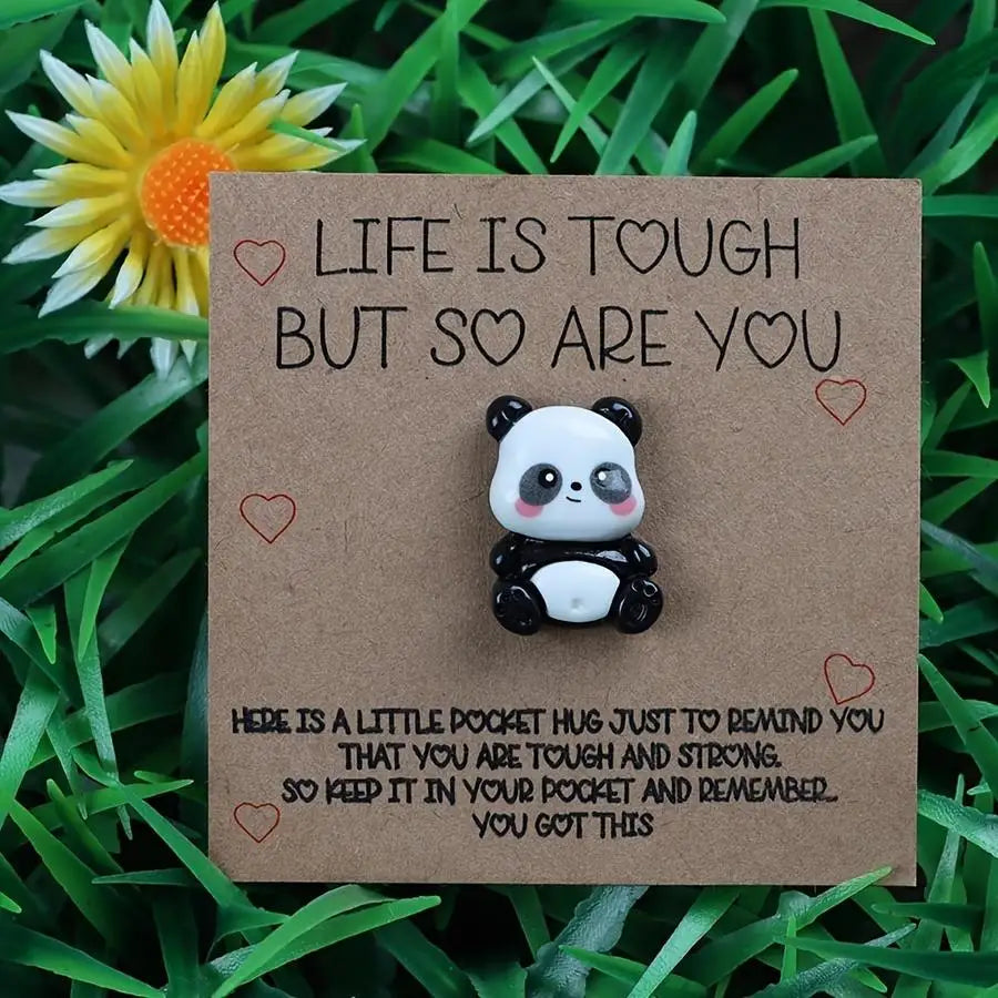 Porte-clés Panda Résine avec Carte Pocket Hug - Cadeau Motivant Citation Inspirante Amis & Famille