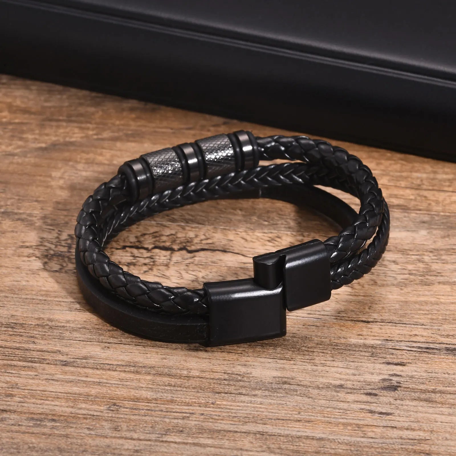 Bracelet Cuir Tressé Personnalisé Homme - Gravure Prénom Texte Triple Tressage Cuir PU Cadeau
