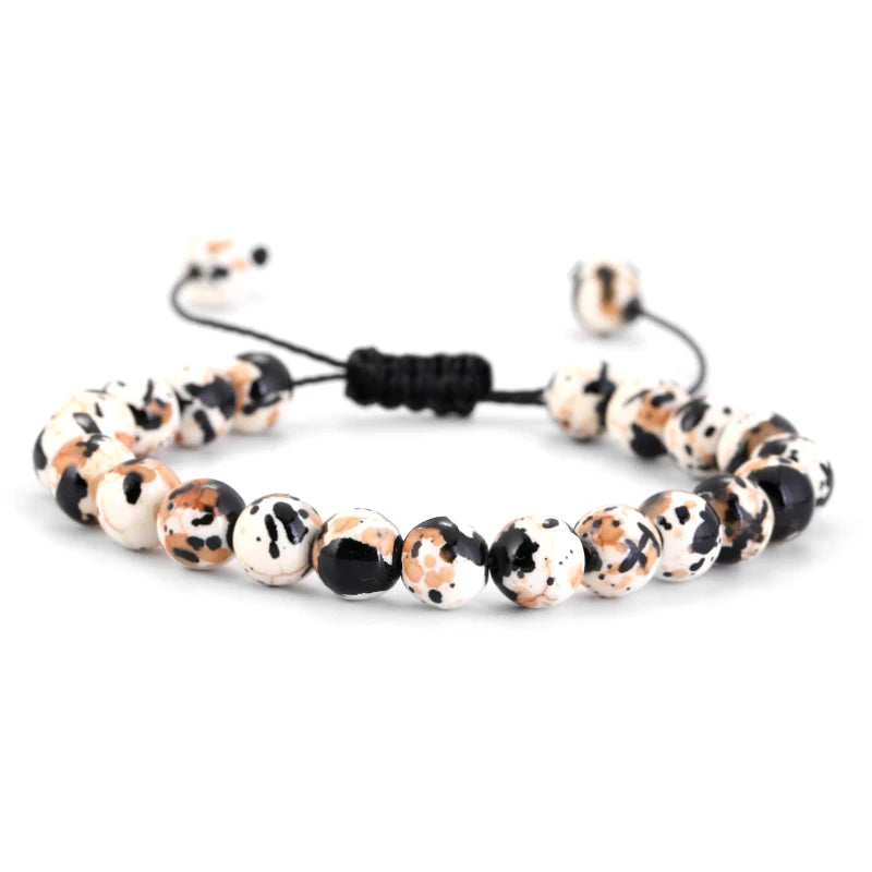 Bracelet Pierre de Lave et Œil de Tigre 8mm - Corde Tressée Ajustable Yoga Guérison Unisexe Bijou Spirituel
