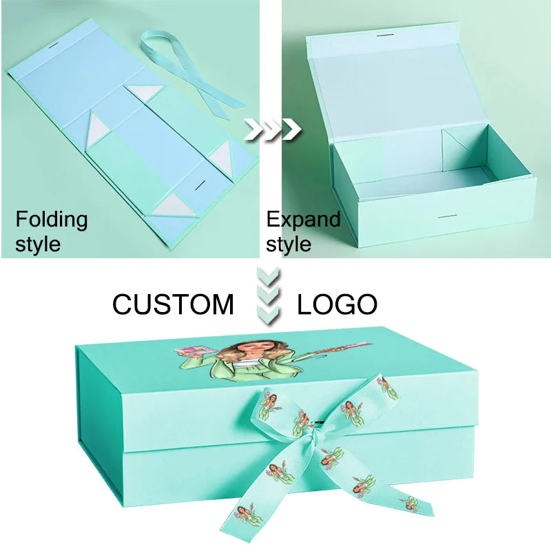 Boîte Cadeau Luxe Noire et Rose avec Ruban - Personnalisation Logo Incluse