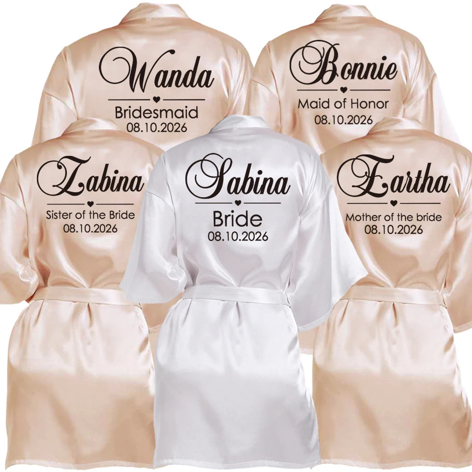 Peignoir Mariée Personnalisé Soie - Robe Demoiselle d'Honneur avec Prénom & Date | Gris Argenté