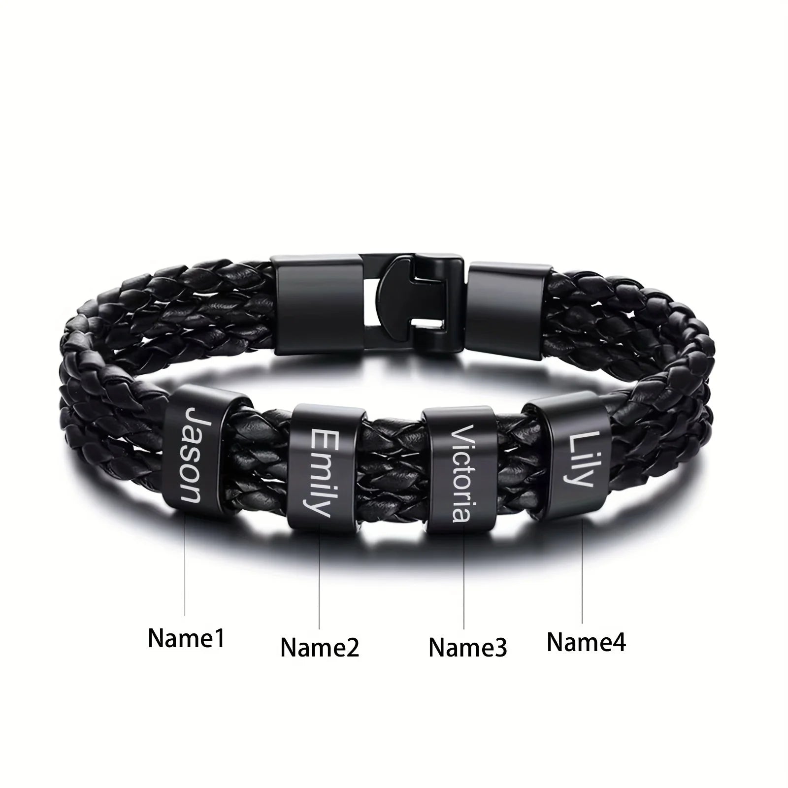 Bracelet Acier Inoxydable Personnalisé 1-5 Prénoms Homme - Gravure Famille Papa Grand-Père Cadeau Fête des Pères