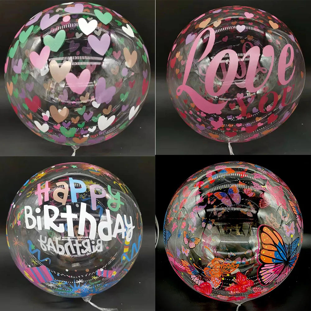 Ballons Bobo Transparents Imprimés 50cm Lot 10 - Mariage Anniversaire Décoration