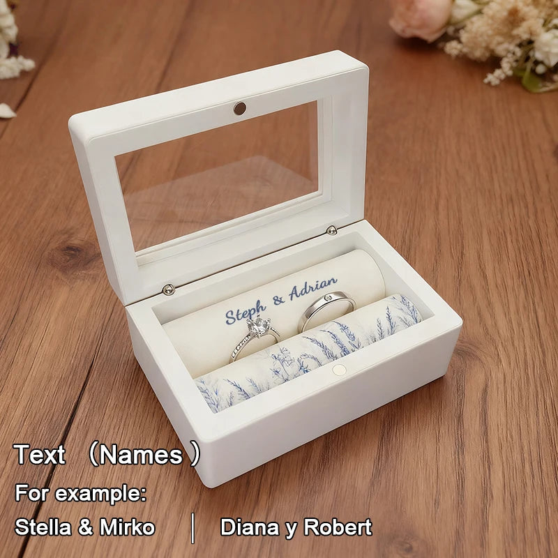 Coffret Alliances Personnalisé Blanc Gravure Prénoms - Cérémonie Mariage