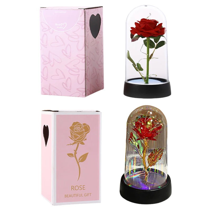 Rose Éternelle sous Cloche LED - Fleur Artificielle Lumineuse - Cadeau Saint-Valentin