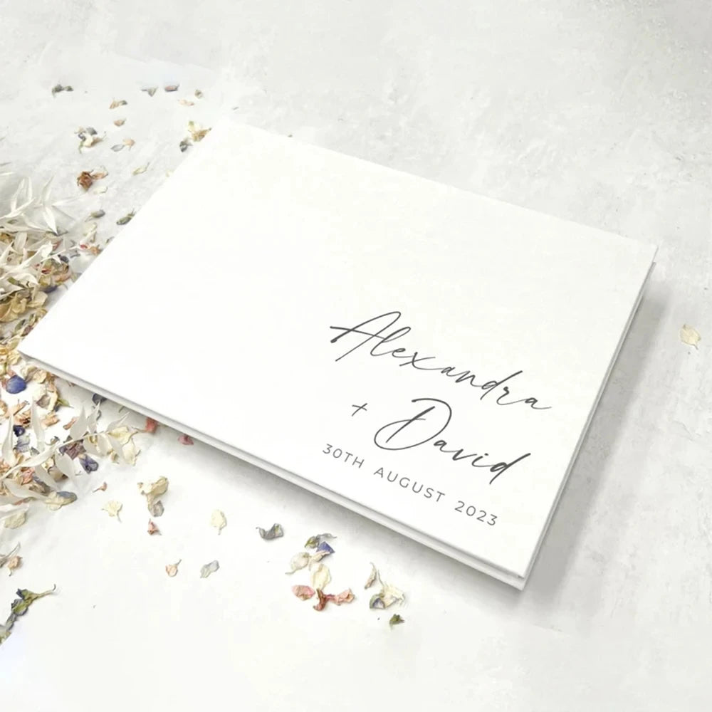 Livre d'Or Mariage Personnalisé Blanc/Noir Horizontal - Album Photo Signatures