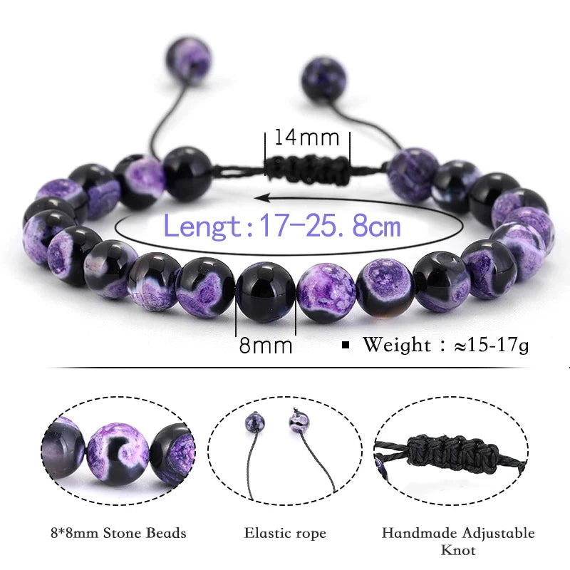 Bracelet Pierre de Lave et Œil de Tigre 8mm - Corde Tressée Ajustable Yoga Guérison Unisexe Bijou Spirituel