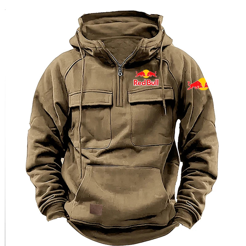 Sweat Capuche Homme Red Bull Rétro Zippé Doublé Polaire - Moto Streetwear