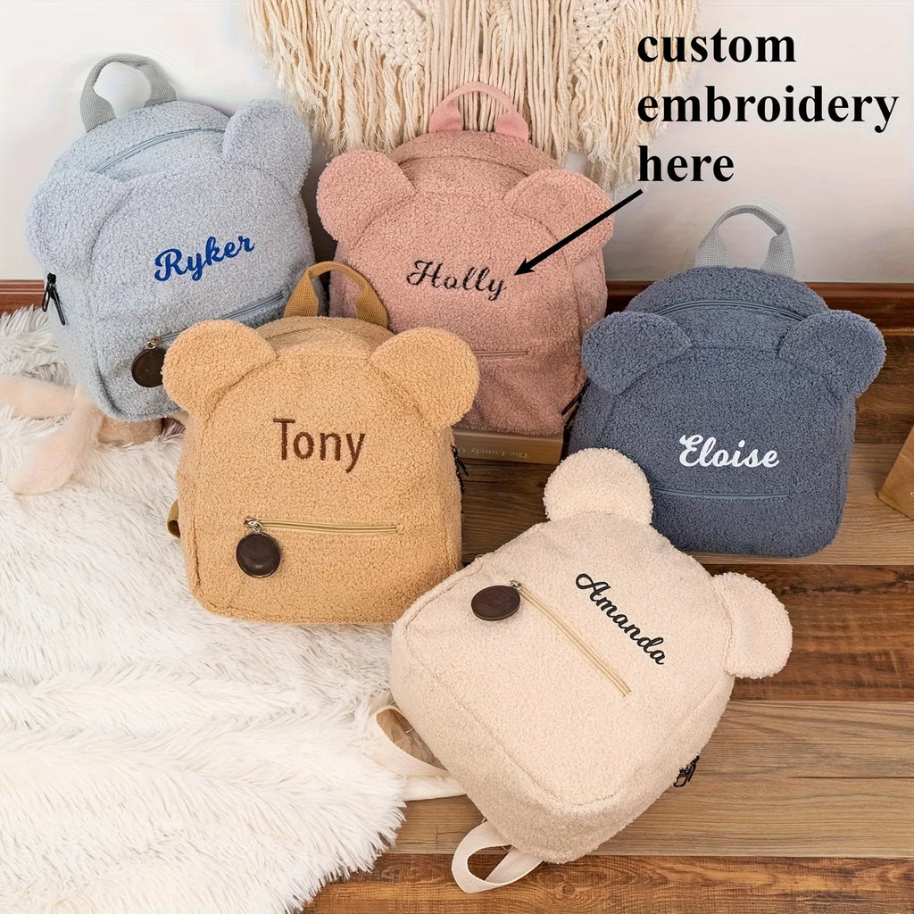 Sac à Dos Peluche Ours Personnalisé Brodé - Prénom Enfant Automne Hiver - Cadeau Maternelle