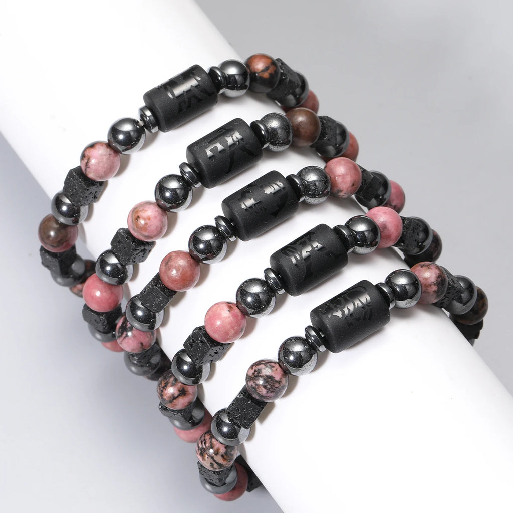 Bracelet Signe Astrologique Pierres Naturelles - 12 Signes Zodiaque Verseau Cancer Vierge Poissons Bijou Unisexe
