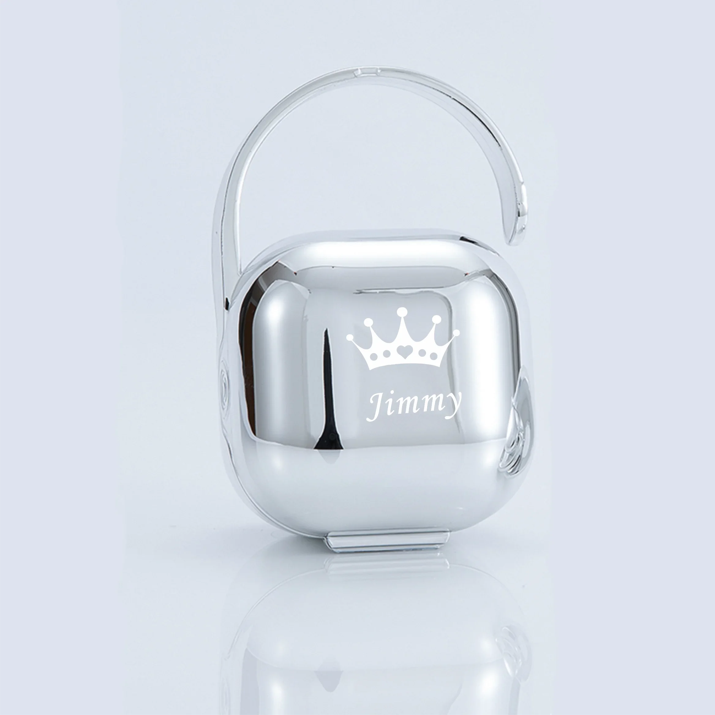 Boîte à Tétine Personnalisée Argentée Strass + Clip - Cadeau Naissance Luxe Baby Shower Sans BPA