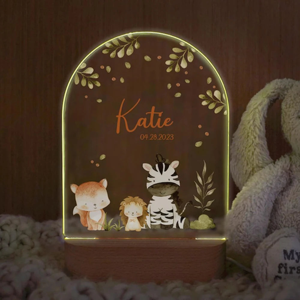 Veilleuse Bébé Arc-en-Ciel Personnalisée - Prénom & Détails de Naissance Gravés
