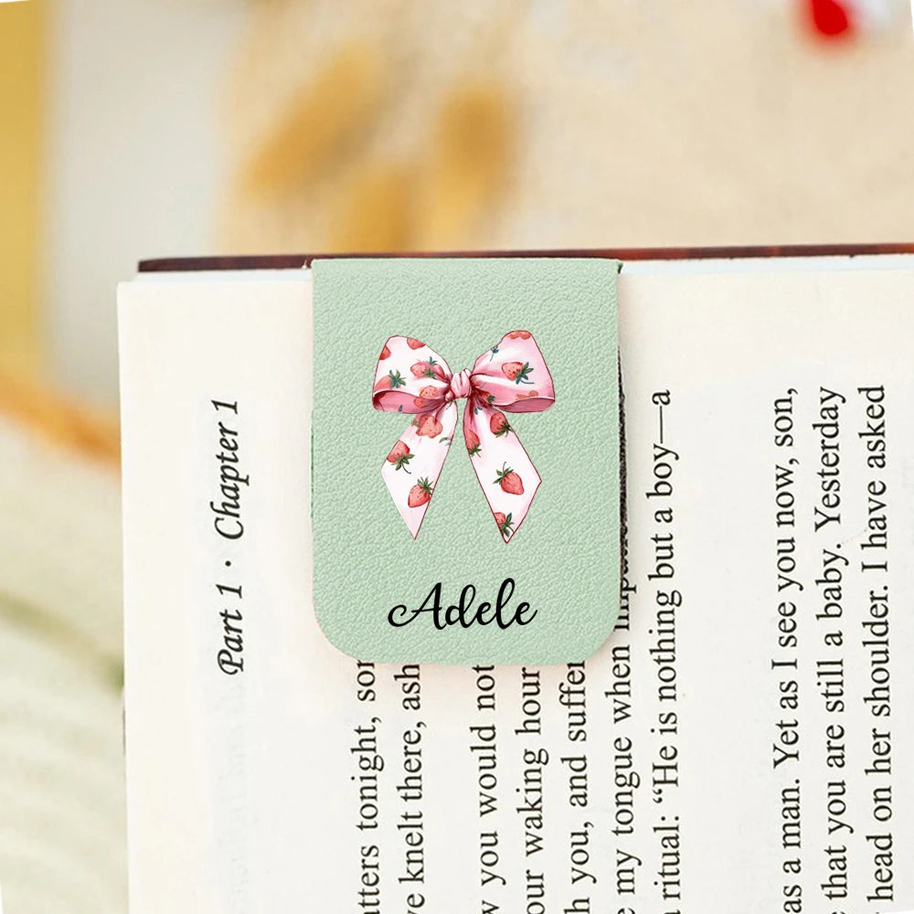 Marque-Page Personnalisé Cuir Nœud Magnétique Prénom - Cadeau Lecteur